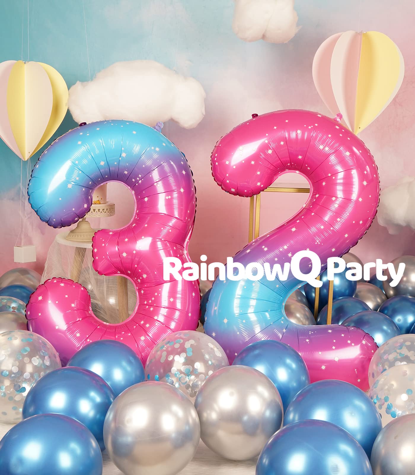 Rainbowq 32 Number Balloons 40 Inch For Women Big Starry 0-9 Foil Mylar Large Number Balloons 23 Happy 32Nd Birthday Party Anniv