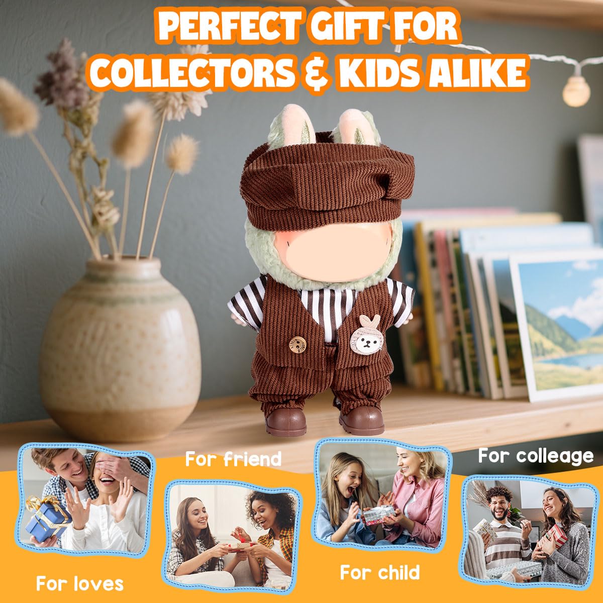 AICase for Labubu Clothes/for Labubu Outfits Clothes Set for 17cm Lububu Doll 3 Piece Set Hat Clothing for LA BUBU  Boys and Girls Stylish Adorable Dolls Clothes Accessories (No Doll)_08