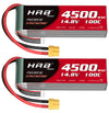 HRB 2packs 4S Lipo Battery XT60 4500mAh 100C 14.8V RC Lipo Battery Compatible with RC Car RC Plane RC Truck RC Boat