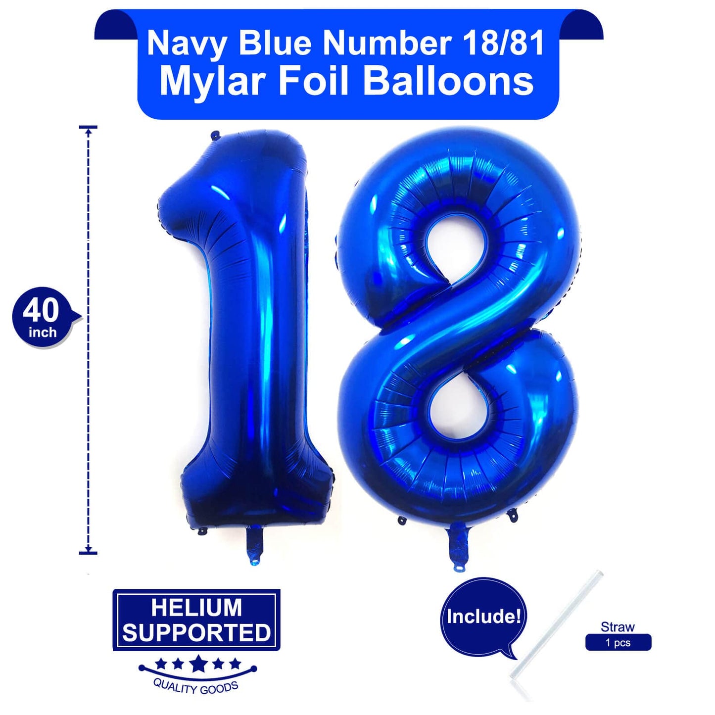 40 Inch Navy Blue 18 Number Balloons Giant 18 Balloons Navy Blue Birthday 18 Balloons 18Th Birthday Anniversary Party Decoration