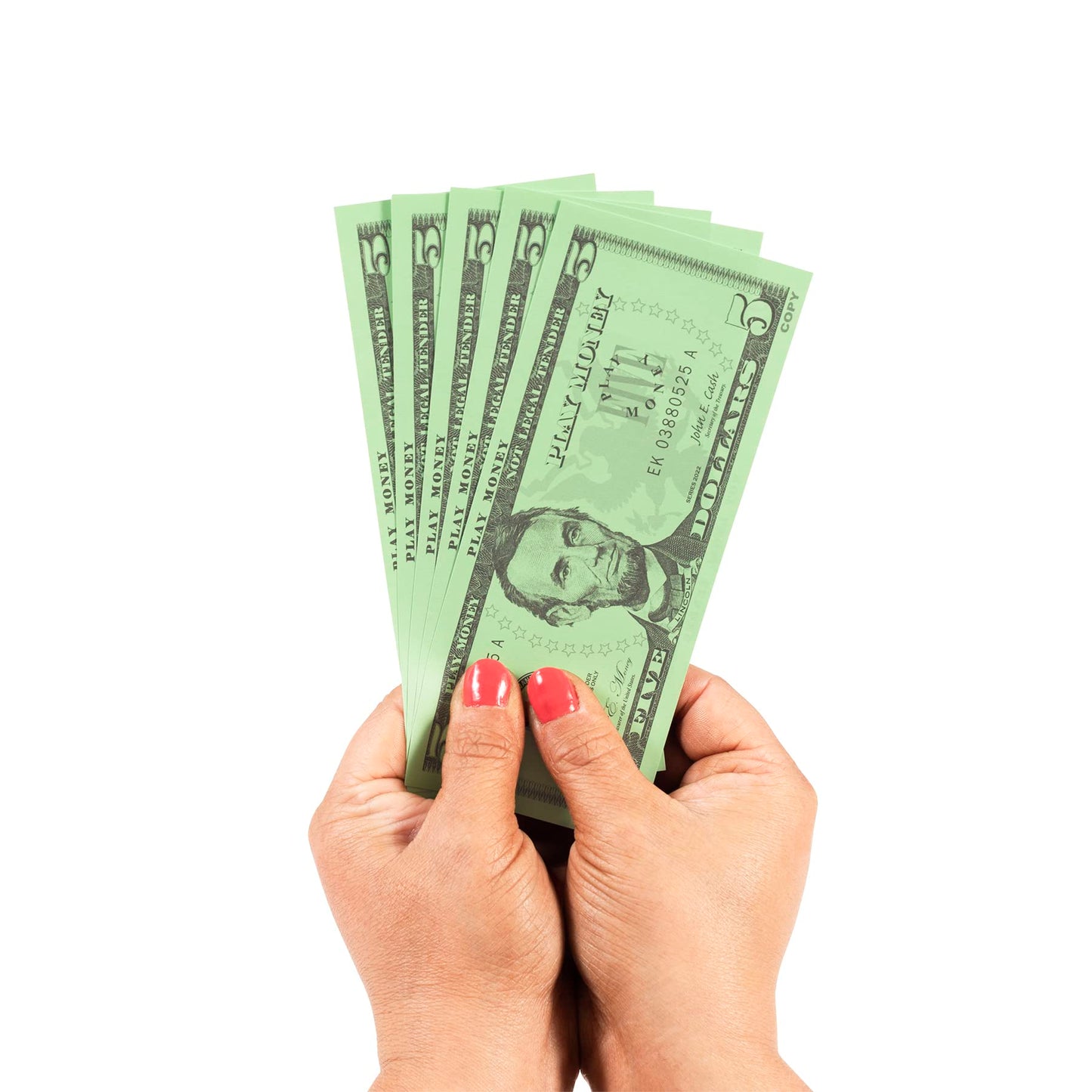 LEARNING ADVANTAGE Five Dollar Play Bills - Set of 100 $5 Paper Money for Teaching Currency & Math - Small, Multi, Model 7519