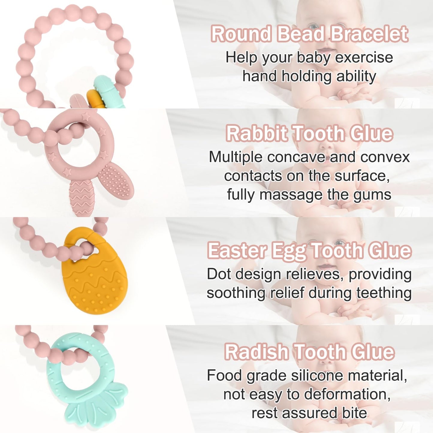 Easter Silicone Teething Toys, 3 Months+, Infant Baby Easter Basket Stuffers For Babies, Baby'S Easter Egg Rabbit Carrot Teether
