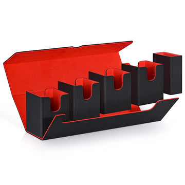 Uaono Card Deck Box With Dice Tray For Mtg, 5 In 1 Card Deck Case Holds 800+ Unsleeved Cards, Strong Magnet Card Organizer Compatible With Yugioh Tcg Sports Cards (Black Red)
