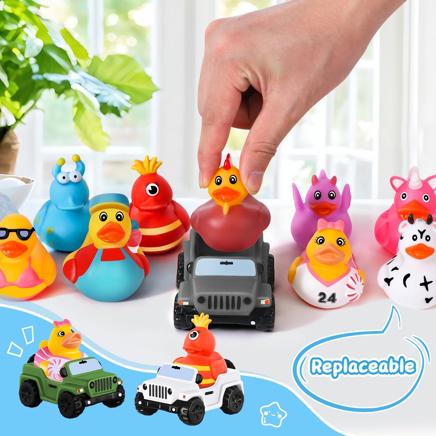24 Pcs Jeep Ducks Rubber Ducks, 3.5 Inch Jeep Ducks For Ducking, Jeeps Suitable For 2 Inch Ducks, 12 Rubber Ducks Assortment Wit