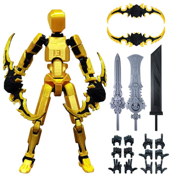 Altuco Assembled T13 Action Figure With Multiple Accessories, Gold 3D Printed Multi-Jointed Titan 13 Figure,Dummy 13 Desktop Dec