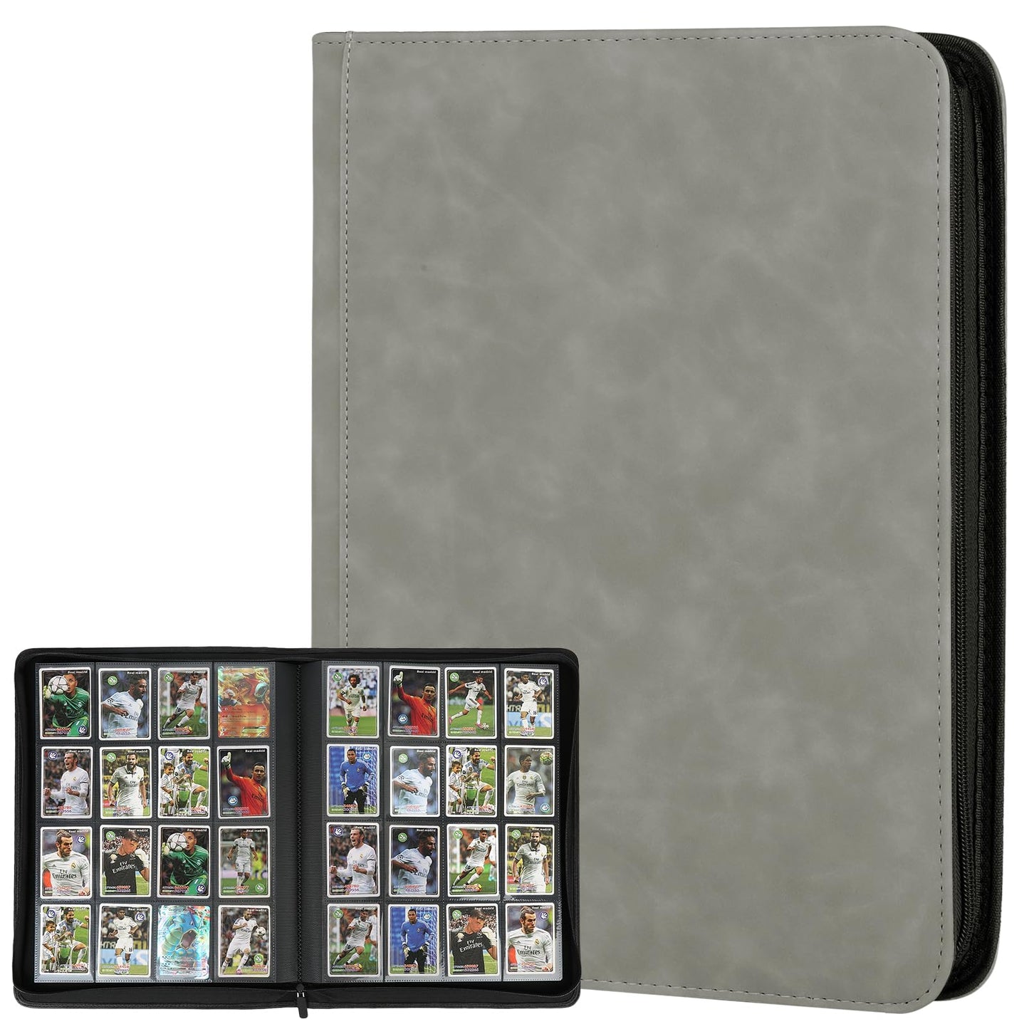 Trading Card Binder 16 Pocket  GERMUN PU Cover Card Binder for 1000+ Cards  enhanced Trading Card Holder Folders  Double Sided Pocket Card Album for MTG  TCG (Marble Grey)