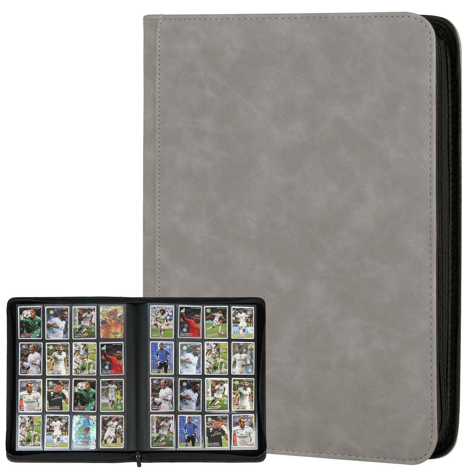 Trading Card Binder 16 Pocket  GERMUN PU Cover Card Binder for 1000+ Cards  enhanced Trading Card Holder Folders  Double Sided Pocket Card Album for MTG  TCG (Marble Grey)