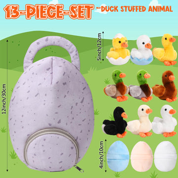 Hydren 13 Pcs Valentine Plush Ducks Chicken Stuffed Animals Bulk For Girls Boys Small Cute Plush Toy And Egg Bag Set For Easter