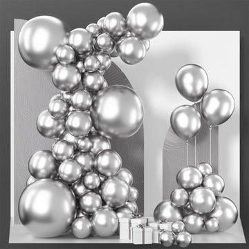 Partywoo Metallic Silver Balloons, 85 Pcs Silver Metallic Balloons Different Sizes Pack Of 18 Inch 12 Inch 10 Inch 5 Inch Silver Balloons For Balloon Garland Arch As Party Decorations, Silver-G102