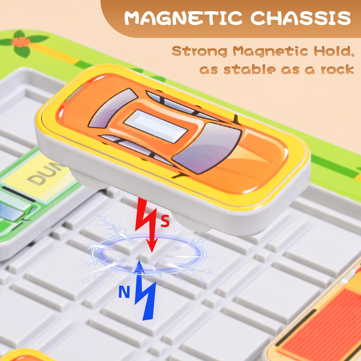 YIQUHUI Parking Puzzler Magnetic Travel Game - Logic Puzzle Toy for Kids Ages 4-12, 750 Traffic Jam Challenges, Green Plastic