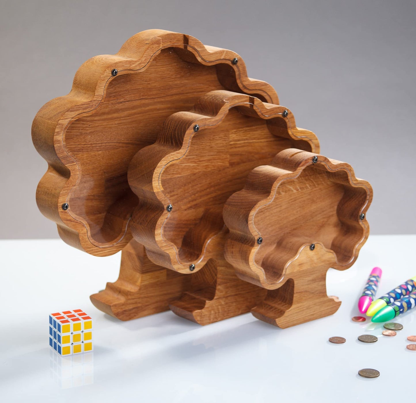 Wooden bonsai tree money box frame Piggy bank for mature-themed boy girl kid Wood Montessori gifts Personalise coin bank Tip jar Original family gift 3 SIZES (Personalized)