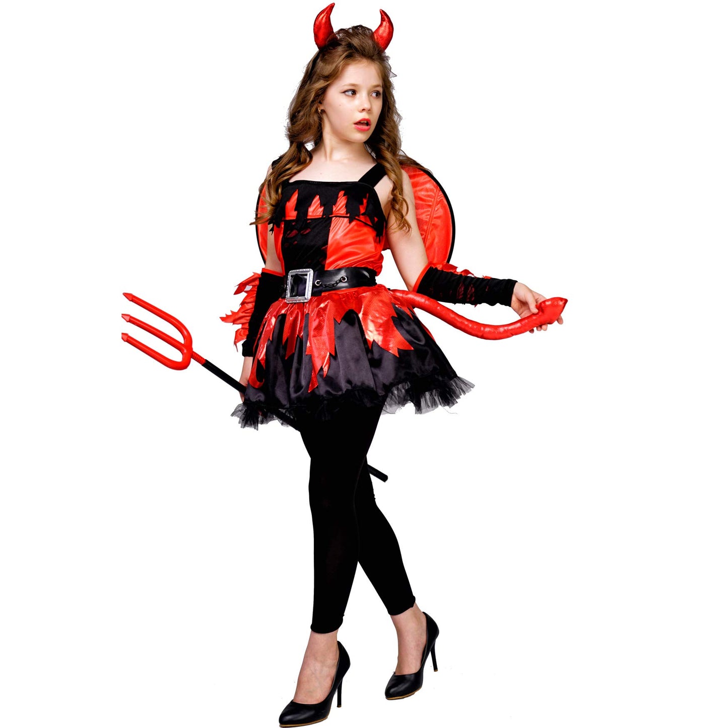 Pgond Red Devil Dress Halloween Costume For Girls (7-9 Years)
