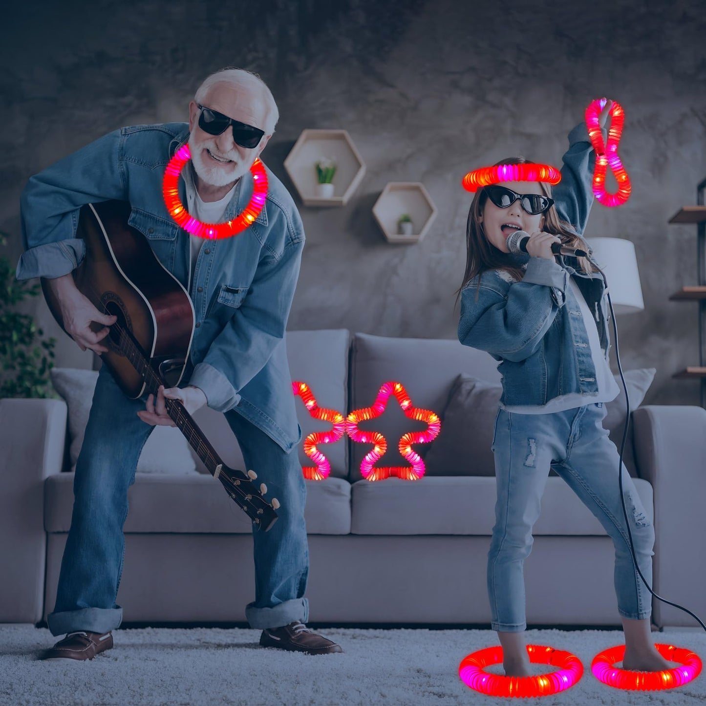 Yofobu Red Light Up Pop Tubes,24Pack Glow Sticks Party Favors For Kids Easter Basket,Led Sensory Fidget Tubes For Goodie Bag Stu