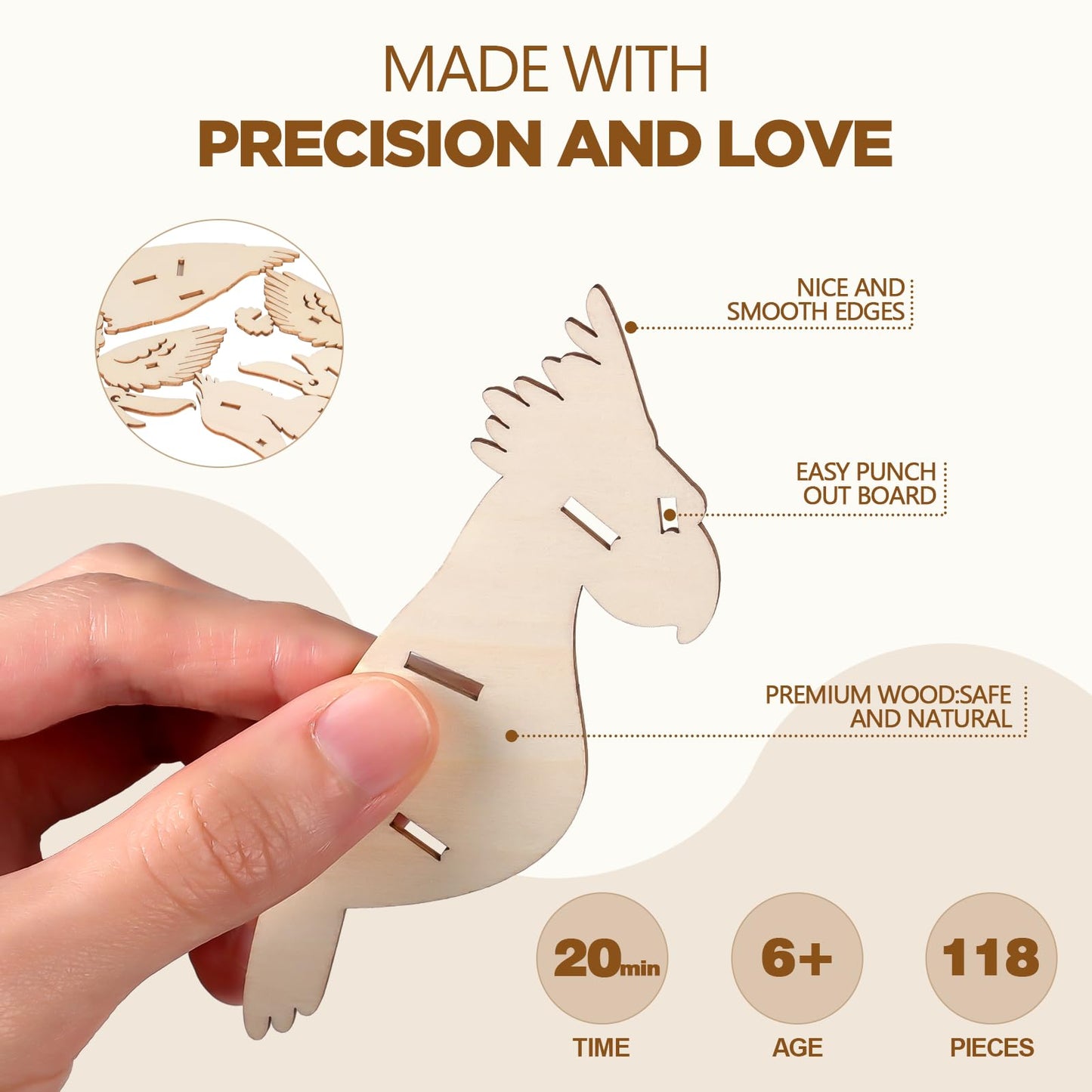 Elx Wooden 3D Puzzles For Kids 6+, 4 Piece Set Animal Wooden Models, Wood Building Kits Stem Toys Peresents For Kids And Adults
