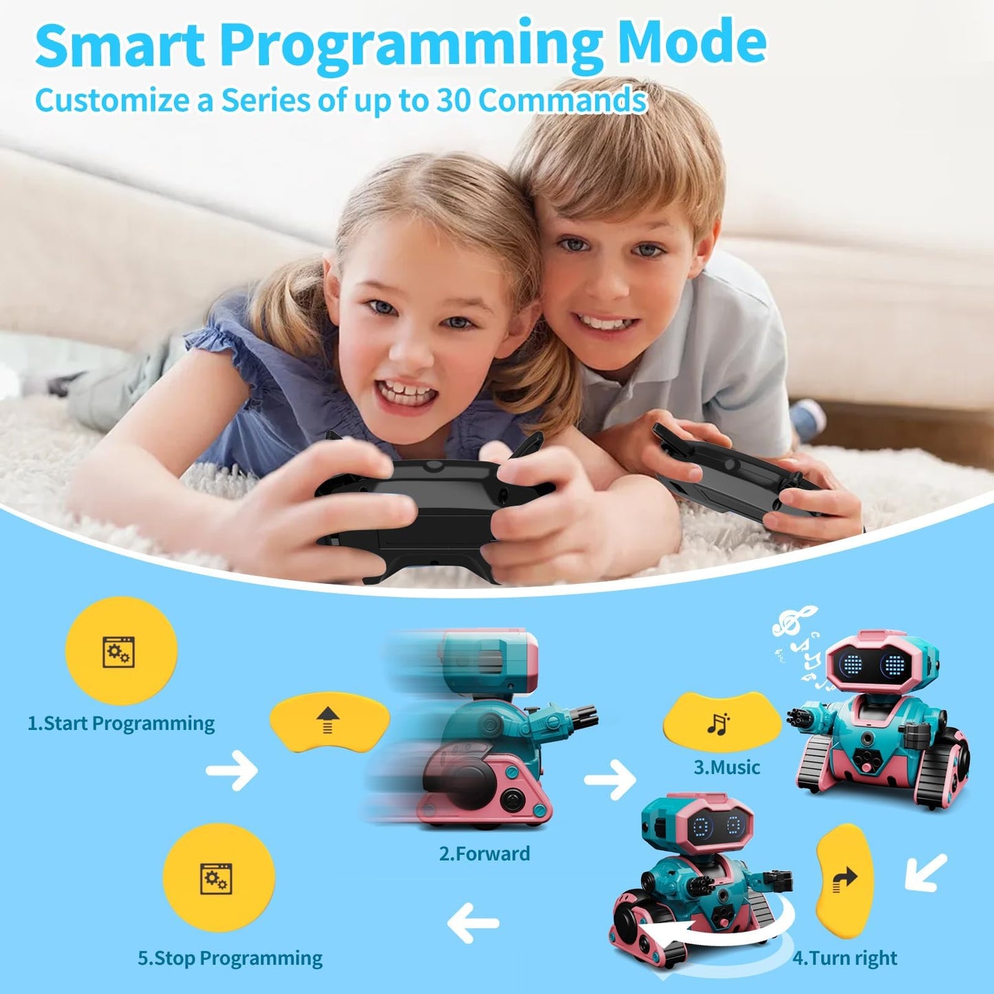 Dwirctoys Robot Toys For Boys Girls,Rechargeable Rc Robot For Kids With Programmable,Auto-Demonstration,Dance Moves,Music, Led E