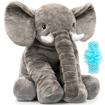 Homily Stuffed Elephant Plush Animal Toy 24 Inch Blue Scrunchie