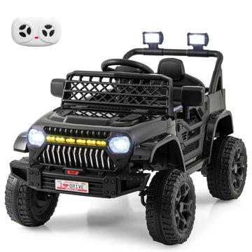 Costzon Kids Ride On Truck, 12V Battery Powered Electric Vehicles w/Remote Control, Spring Suspensions, 3 Speeds, Music, Lights,
