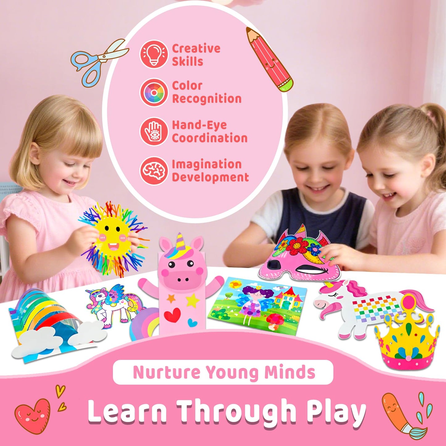 7july Unicorn Craft Box - 12 Fun Arts and Crafts for Kids Ages 4-8, Colorful Educational Toys, Model CB-02