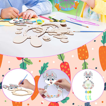 Fennoral 5 Pack Easter Dream Catcher Craft Kit For Kids Paint You Own Bunny Chick Dream Catcher Ornament Diy Coloring Wooden Eas