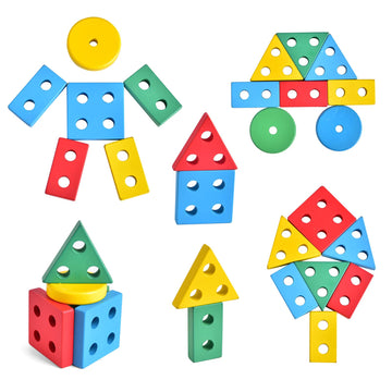 Fun Little Toys Stacking Train, Shape Sorter Wooden Toys(23 Pcs), Sorting & Stacking Toys For Toddler 3, Montessori Toys For 3 Year Old Boy Girl Gifts, Kids Wooden Train Toy