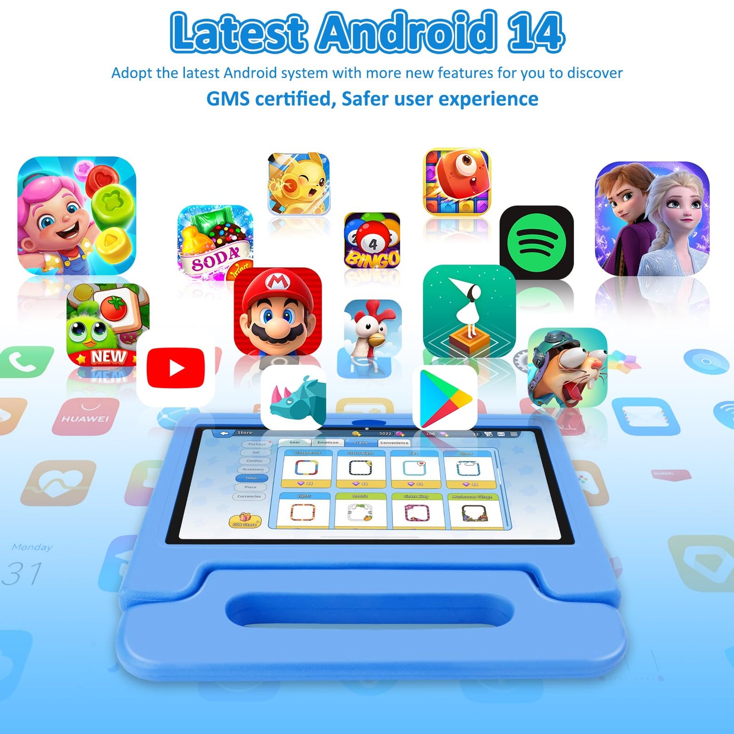 Nrkdubq Tablet For Kids, 10.1 Inch Ips Hd Touchscreen Android 14 64 Gb Storage, 8Gb Ram, Octa Core Kids Tablet, Parental Control