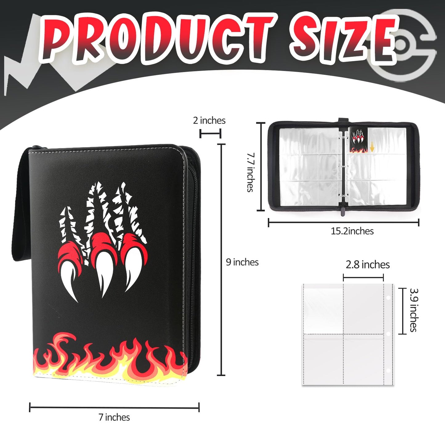 Card Binder 4-Pockets, 400 Pockets Card Holder With 50 Removable Sleeves, Trading Card Collector Zipper Album Holder, Black