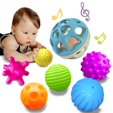 ROHSCE Sensory Toys for Babies, Montessori Textured Baby Balls and Wheat Straw Rattle, Baby Toys for 6-12 Months, Ideal Newborn