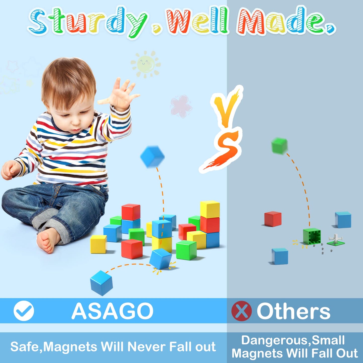 Asago Magnetic Blocks, 56 Pieces 1.34 Inch Large Magnetic Building Blocks, 3D Magnetic Cubes For Toddlers, Preschool Educational Construction Kit, Sensory Montessori Toys Kids Blocks For Boys Girls