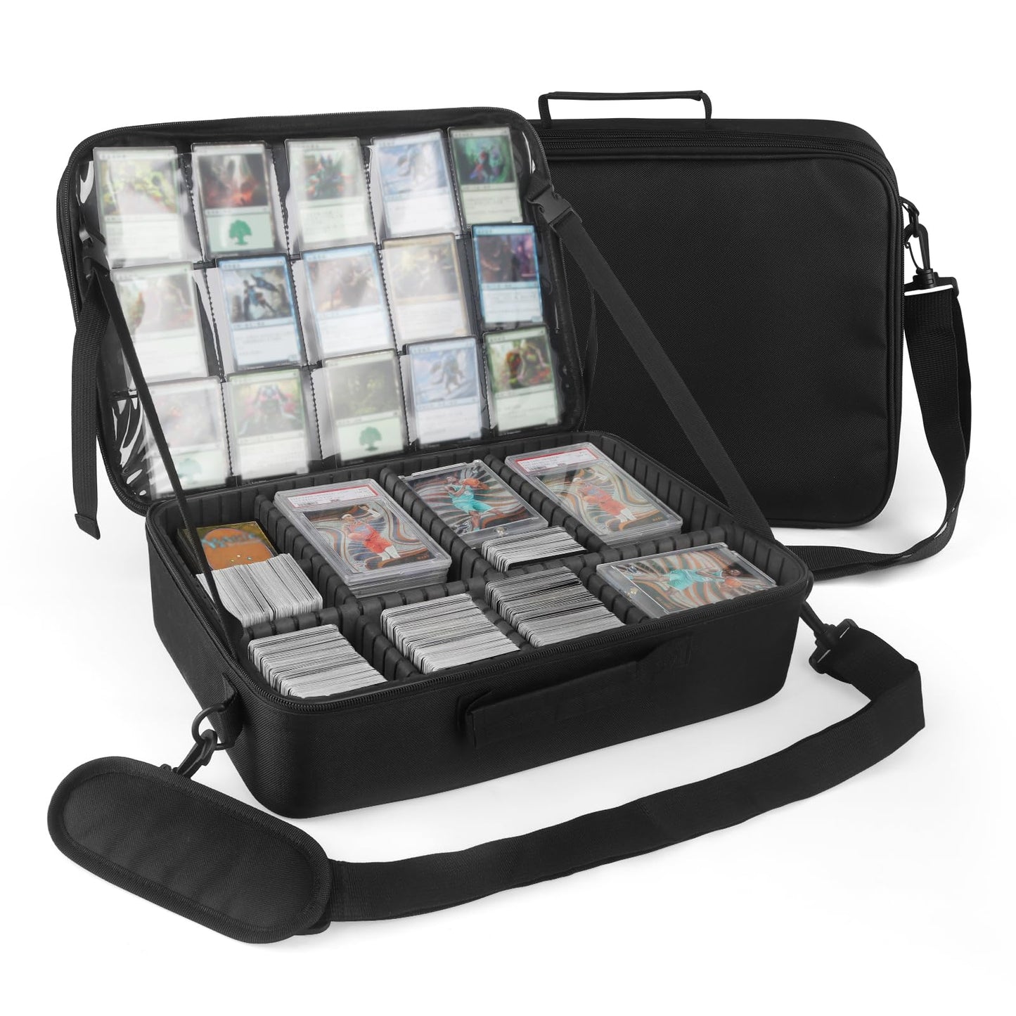 Xykzra MTG Bag Card Storage Box for 2000+ Cards 3-Layer Card Deck Box with Dividers and Shoulder Straps Trading Card Case Fits for MTG/TCG/Magic/Sports Cards - Black