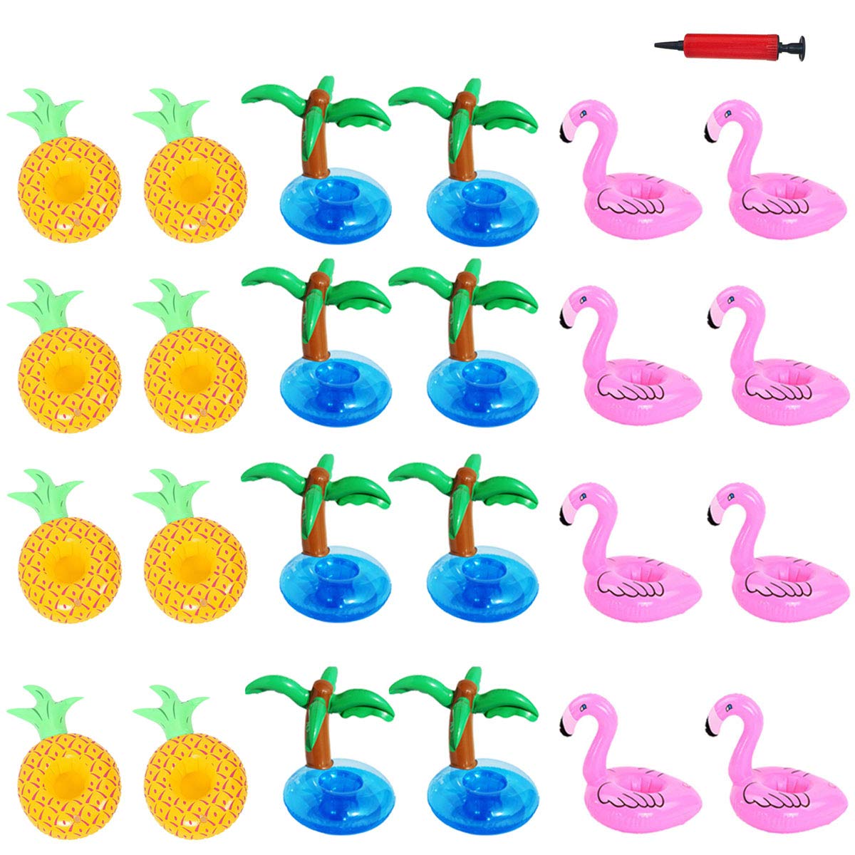 Aoutacc Float Drink Holders For Pool, 24 Pack Inflatable Crab Flamingo Palm Trees Pineapple Beverage Floats Cup Holders Pool Coa