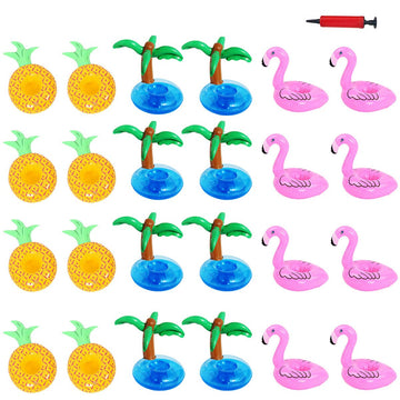 Aoutacc Float Drink Holders For Pool, 24 Pack Inflatable Crab Flamingo Palm Trees Pineapple Beverage Floats Cup Holders Pool Coa