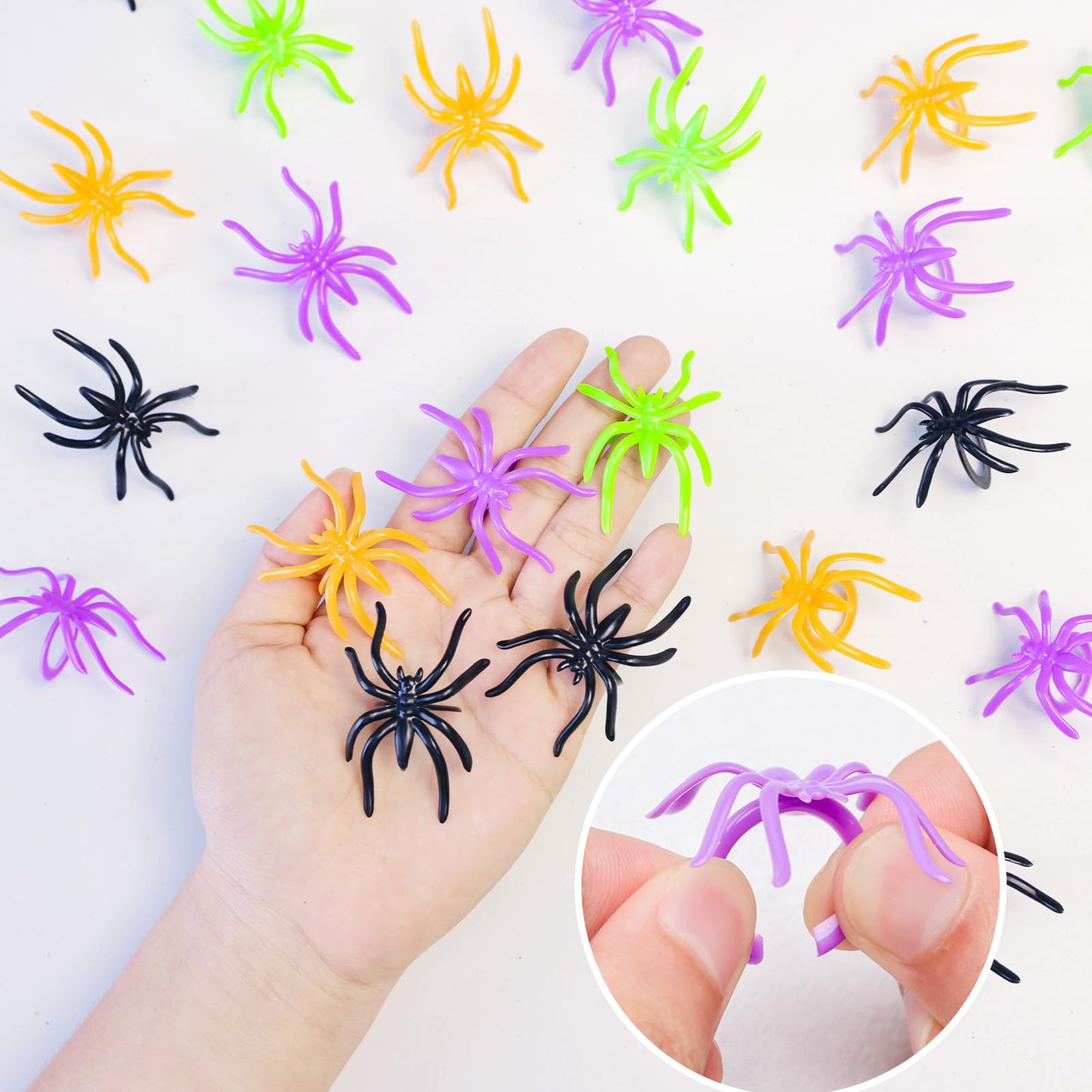MGparty 400pcs Colorful Spider Rings Halloween Rings for Kids Party Supplies ,Plastic Spider Rings Bulk for Kids Halloween Party