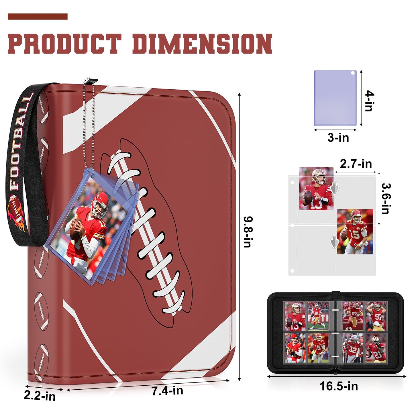 Mlikero 440 Pockets Football Card Binder  Sports Card Binder with Card Display Design  enhanced Card Ablums with Sports Pattern Wristband Fit for Football Cards 2025