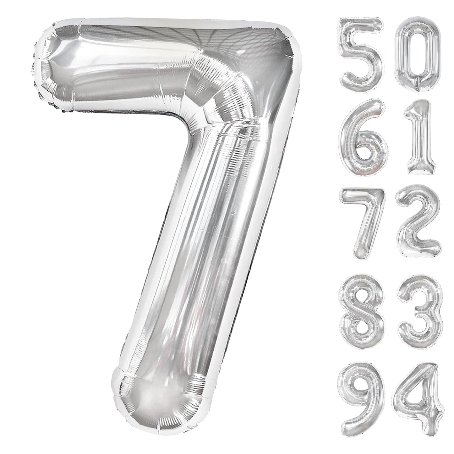 Silver 7 Balloon, Number Balloons 40 Inch, 7Th Birthday Decorations For Kids Girls Boys, Silver Party Decoration For Women Men,