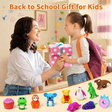 Arscniek 40 Pack 3D Puzzle Animal & Food Erasers for Kids, Take Apart Mini Pencil Erasers, Bulk Party Favors, Classroom Prizes,