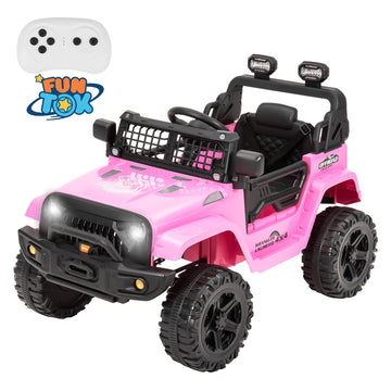 Funtok 12V Ride On Truck For Kids, Electric Cars For Toddlers W/Remote Control, Soft Start, Led Lights, Horn, Radio, Usb/Aux/Mp3, Battery Powered Cars For Kids To Drive (Pink)