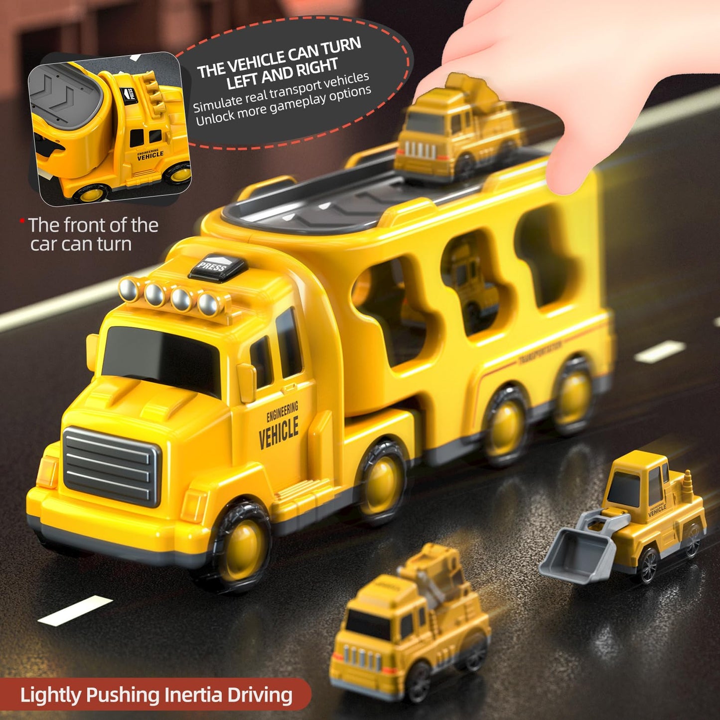 Beby Buty 5 in 1 Construction Trucks Cars Toys for Toddlers 3-5, Boy Toddler Car Truck Toys with Light Sound, Birthday Gifts Toy