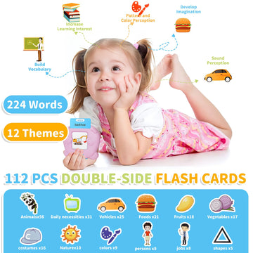 Kids Toddler Talking Flash Cards With 224 Sight Words,Montessori Toys,Speech Therapy,Autism Sensory Toys,Learning Educational Gifts For Age 2 3 4 5 Years Old Boys And Girls (Pink)