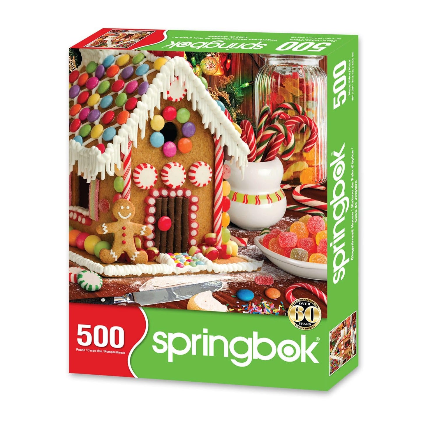 Springbok 500 Piece Gingerbread House Jigsaw Puzzle, 20"x20", Cardboard, Colorful Candy Design, Model 34-02553