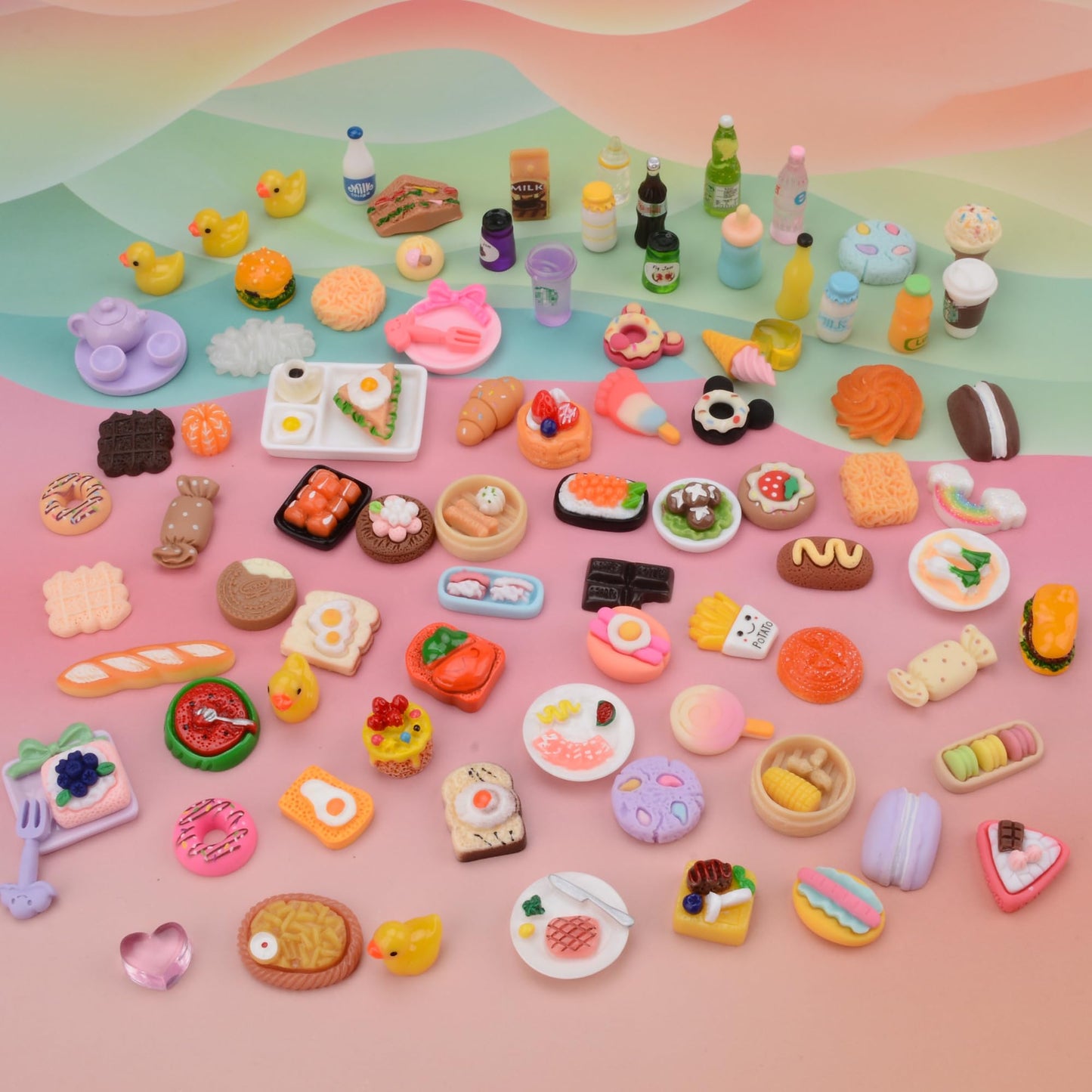 Muyizi 100Pcs Miniature Food With Storage Box Mini Food Miniature Doll House Accessories Small Resin Doll Food Dollhouse Food Set For Pretend Play Kitchen