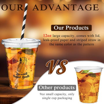 Foldtier 50 Pcs Death To My 20S Party Cups, Disposable Plastic Cups With Straws And Lids Clear Cup Birthday Party Supplies For K