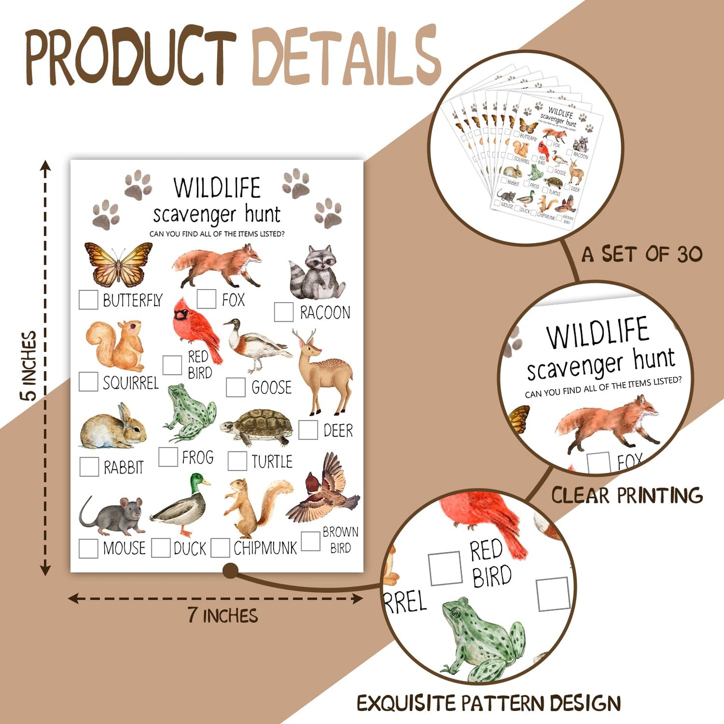 Ltazhyi Wildlife Scavenger Hunt Cards Set Of 30 Pcs, Nature Treasure Hunt Game For Family Friends, Outdoor Holiday Party Game Fi