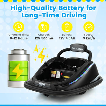 Olakids Bumper Car For Toddlers, 12V Kids Electric Ride On Toy With Remote Control, Battery Powered Vehicle Racer For Baby, 360 Degree Spin Rotation, Colorful Flashing Led Lights, Music (Black)