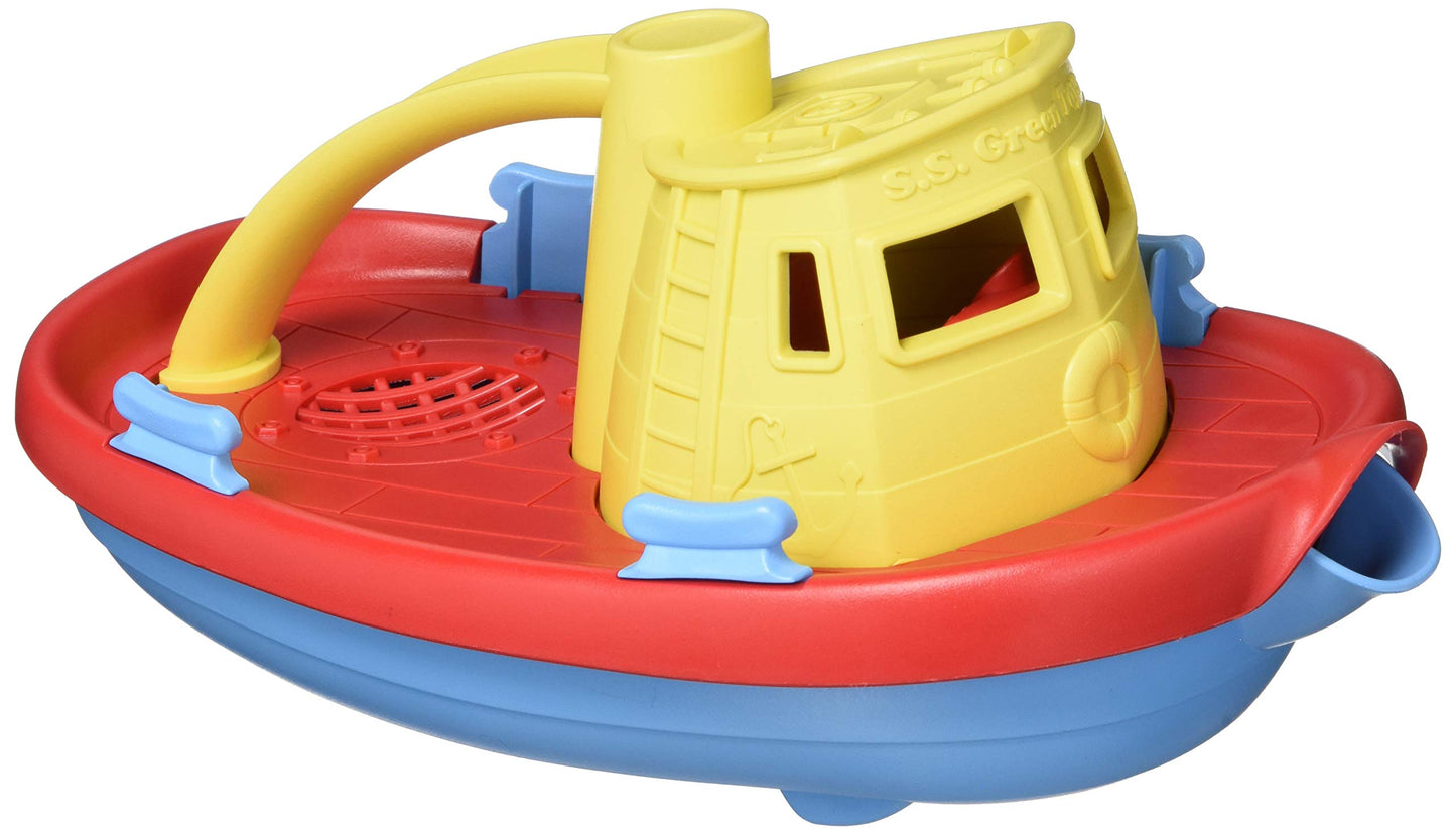Green Toys Tugboat, Yellow/Red/Blue Cb - Pretend Play, Motor Skills, Kids Bath Toy Floating Pouring Vehicle. No Bpa, Phthalates, Pvc. Dishwasher Safe, Recycled Plastic, Made In Usa.