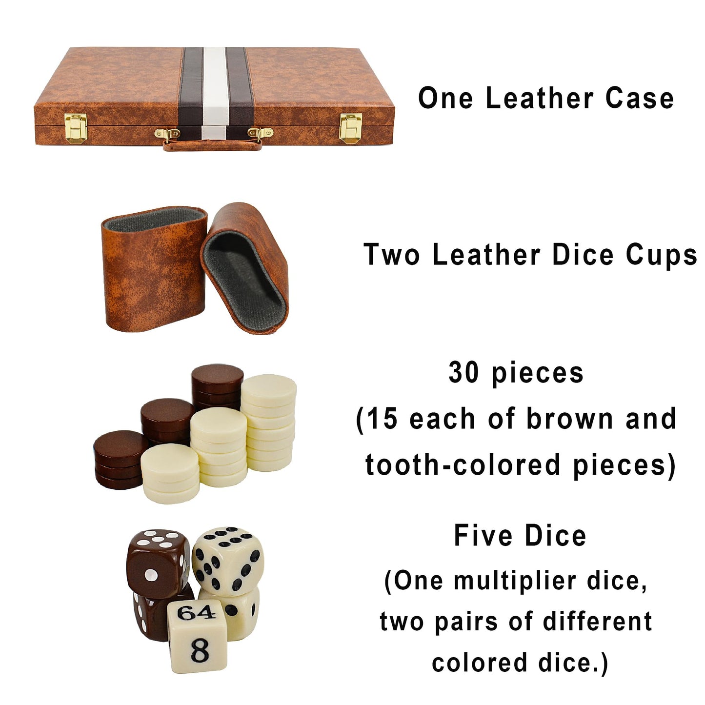 Vovotuzzi 15'' Backgammon Game Brown Backgammon Sets For Adults Leather Travel Backgammon Sets 2 Player Backgammon Board Game Fo
