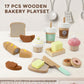 17 PCS Wooden Bakery Toy Food Playset for Kids, Pretend Picnic Play Food for Toddlers 3+, Play Kitchen Accessories with Shopping