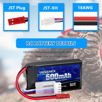 URGENEX 11.1V 500mAh Lipo Battery 3S 50C High Discharge Rate RC Battery Pack with JST Plug Rechargeable Lipos for RC Airplane Ra