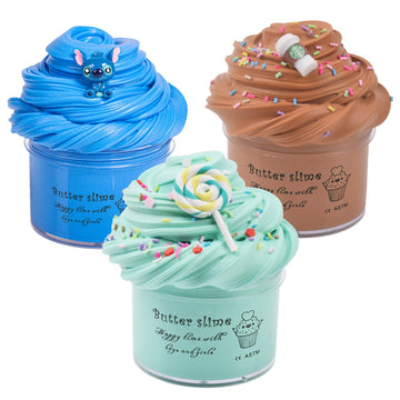 Wuhuaniu Slime Kit With 3 Pack Butter Slimes,Candy Slime,Blue Slime,Scented Slime Kit For Girls And Boys ,Super Soft And Non Sticky Diy Surprise Slime