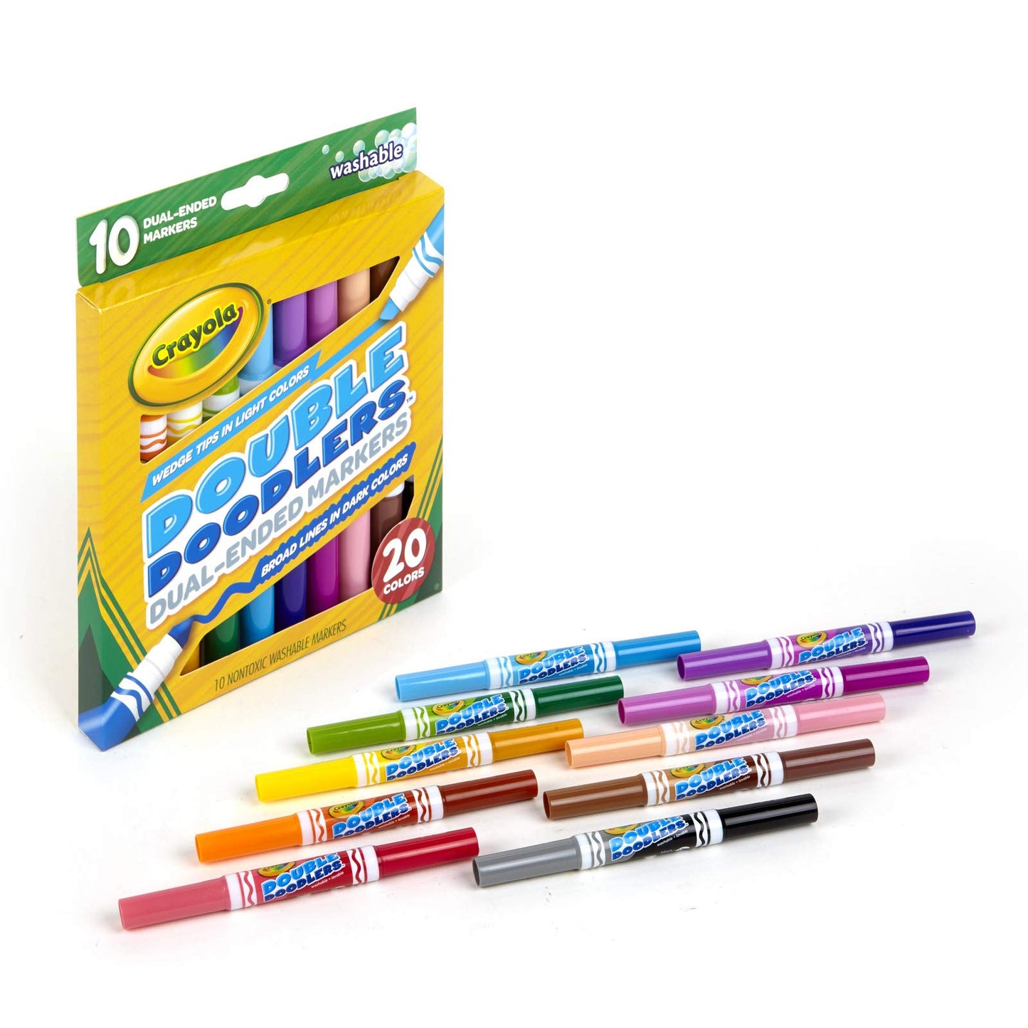 Crayola Dual-Tip Washable Markers, 10 Count, Assorted Colors, Broad Line & Chisel Tip, Plastic, Model 58-8310