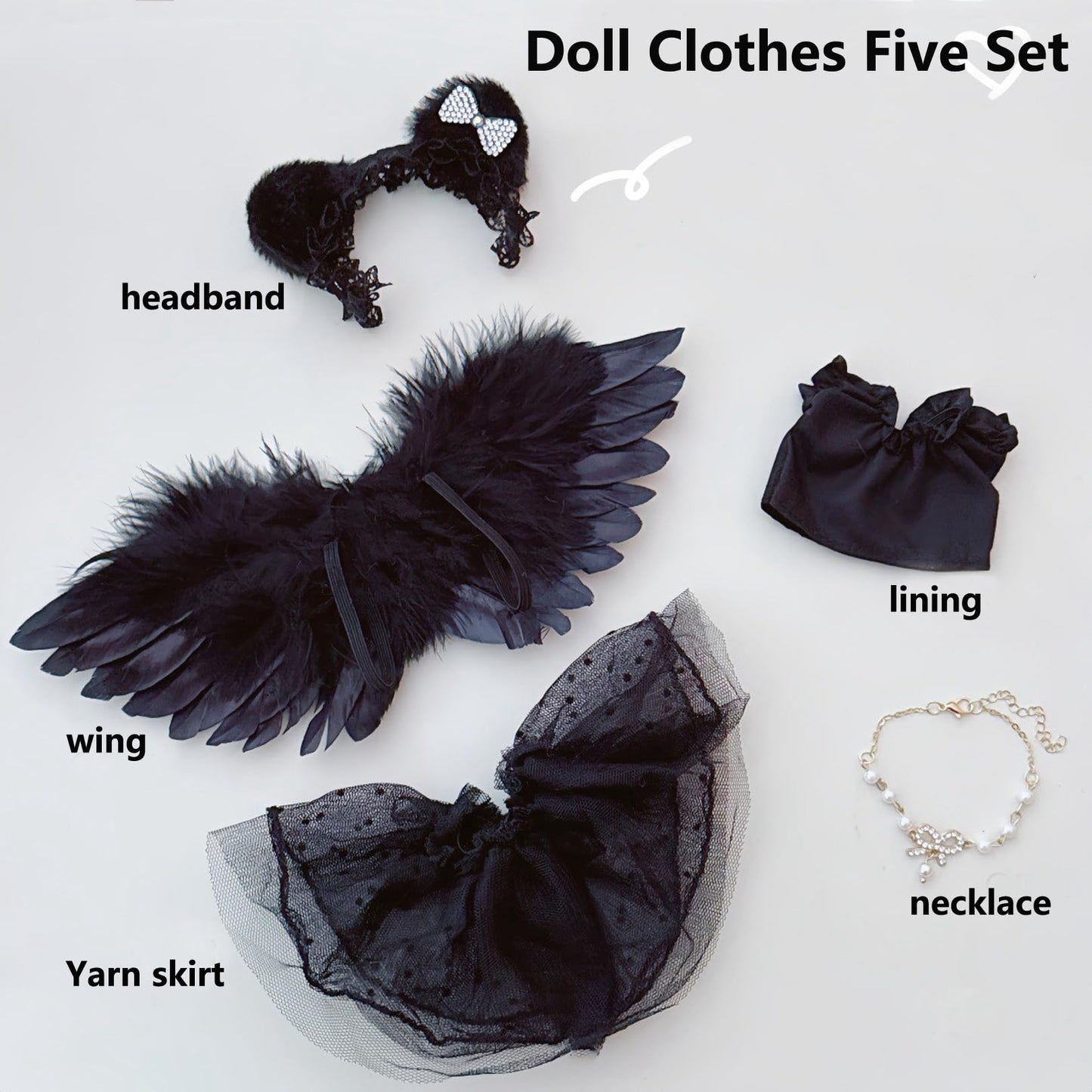 Mrwtesio Doll Clothes for Lububu enhanced Black 5-Piece Lububu Doll Outfits Set Clothing Accessories (No Doll) (Black)